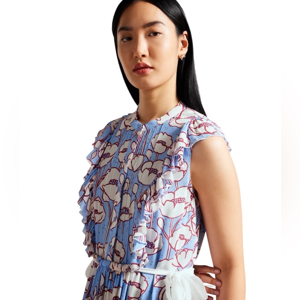 Ted Baker Blue Floral Tindraa Tie Midi Dress in Croatia Pattern Cottagecore - Picture 5 of 14
